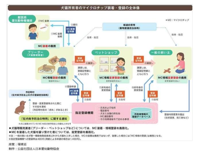 犬猫所有者のマイクロチップ装着・情報登録の流れ