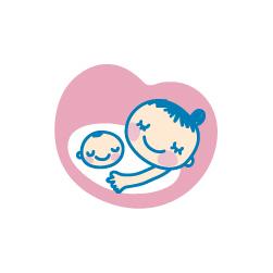 ピンク色のハートの中に母親と赤ちゃんのイラストがデザインされたマタニティーマーク