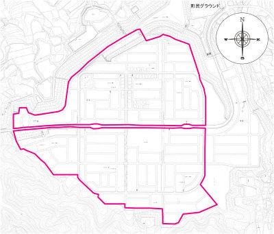 濃いピンク色で囲んでいるつばさが丘地区のゾーン30区域の地図