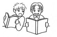 笑顔で本を読んでいる2名の男の子のイラスト